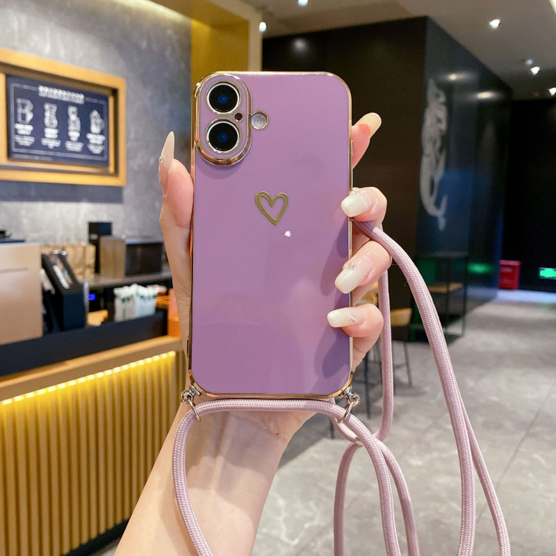 Piemērots iPhone16Promax galvanizētam Love telefona maciņam Apple 15, triecienizturīgam, pāri robežai paredzētam 14, aukliņai 13, aizsargvāciņam