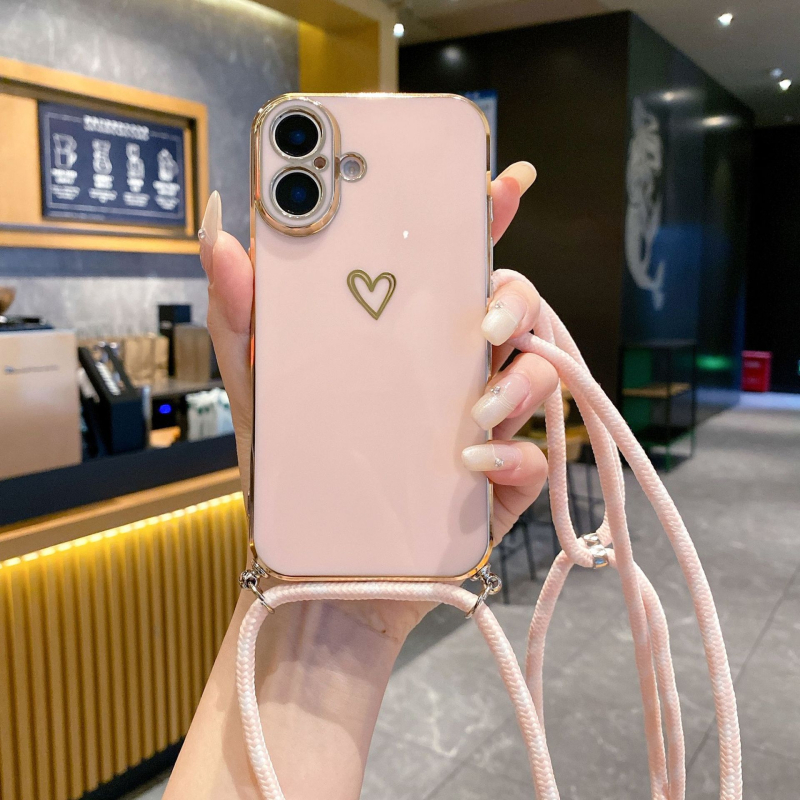 Piemērots iPhone16Promax galvanizētam Love telefona maciņam Apple 15, triecienizturīgam, pāri robežai paredzētam 14, aukliņai 13, aizsargvāciņam