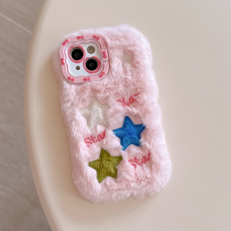 Βάση στήριξης λεπτής οπής Ins Three Stars Plush για θήκη τηλεφώνου Apple 16promax 16, προστατευτικό κάλυμμα 13/14