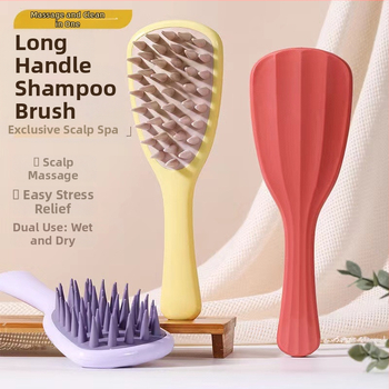 Pika käepidemega silikoonkamm majapidamispeanahale Meridian massaaži pika käepidemega šampoon puhastav ja sügelust leevendav massaažikamm šampoon