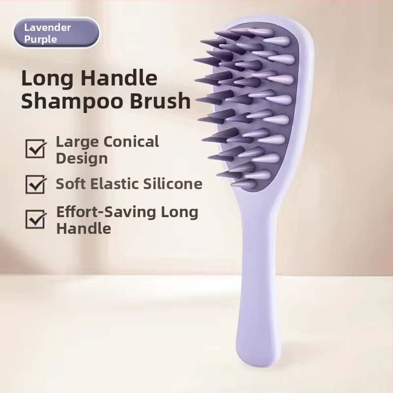 Pika käepidemega silikoonkamm majapidamispeanahale Meridian massaaži pika käepidemega šampoon puhastav ja sügelust leevendav massaažikamm šampoon