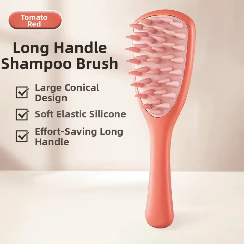 Pika käepidemega silikoonkamm majapidamispeanahale Meridian massaaži pika käepidemega šampoon puhastav ja sügelust leevendav massaažikamm šampoon