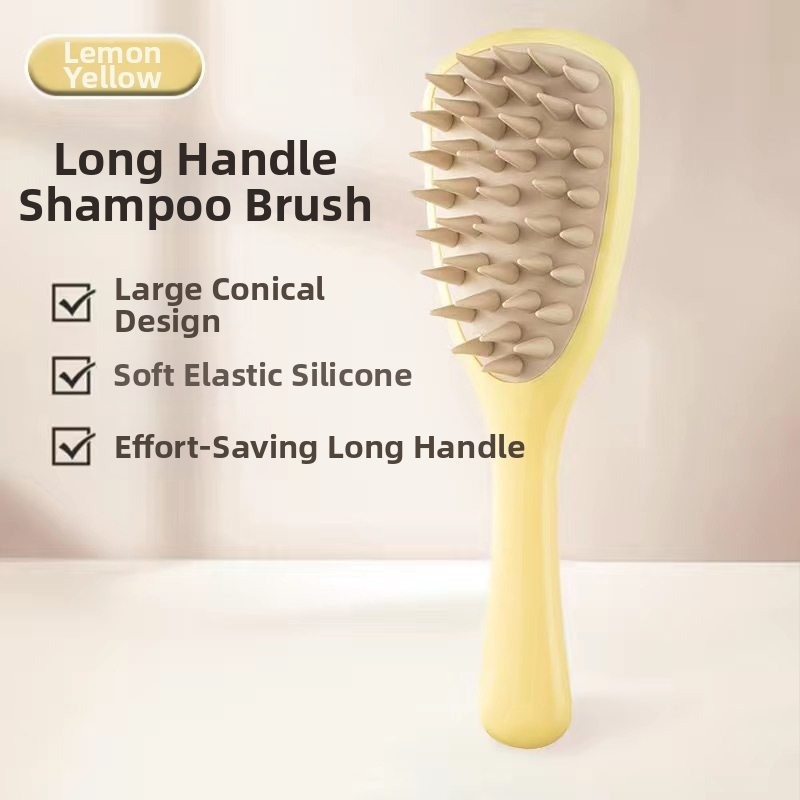 Pika käepidemega silikoonkamm majapidamispeanahale Meridian massaaži pika käepidemega šampoon puhastav ja sügelust leevendav massaažikamm šampoon