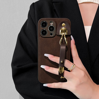 Apple 15promax mobiiltelefoni ümbris uus retropruun käepael iPhone14promax Creative Lingyue