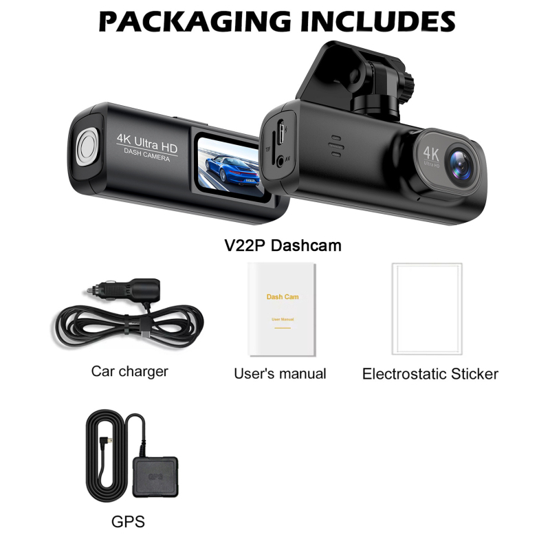 V22 pārrobežu 4K augstas izšķirtspējas divu objektīvu braukšanas reģistrators GPS mobilā lietotne savstarpēja savienošana atpakaļgaitas attēls priekšējais un aizmugurējais divkāršs ieraksts