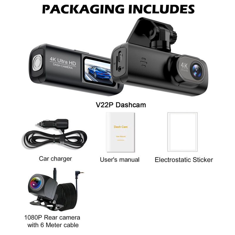 V22 pārrobežu 4K augstas izšķirtspējas divu objektīvu braukšanas reģistrators GPS mobilā lietotne savstarpēja savienošana atpakaļgaitas attēls priekšējais un aizmugurējais divkāršs ieraksts