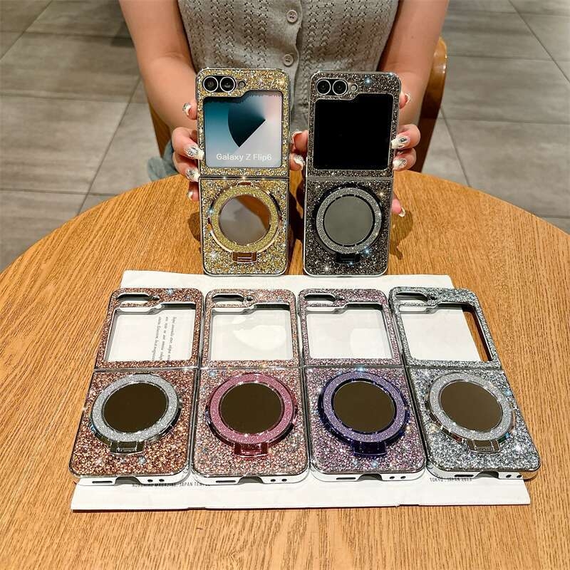 Piemērots Samsung Zfilp7 galvanizētam Flash Diamond mobilā tālruņa maciņam ar spoguli Zfilp3/4 magnētisks Zfilp ar 40% atlaidi sakrautam kronšteinam, jauns