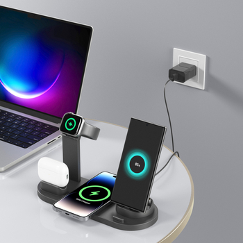 Hoolikalt valitud iWatchi neli-ühes juhtmevaba laadija, mis sobib Apple`i telefonidele, kõrvaklappidele, kelladele ja telefonialusele (15W)