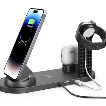 Hoolikalt valitud iWatchi neli-ühes juhtmevaba laadija, mis sobib Apple`i telefonidele, kõrvaklappidele, kelladele ja telefonialusele (15W)