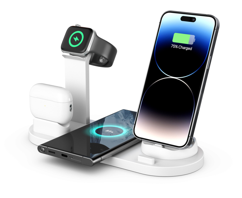 Hoolikalt valitud iWatchi neli-ühes juhtmevaba laadija, mis sobib Apple`i telefonidele, kõrvaklappidele, kelladele ja telefonialusele (15W)
