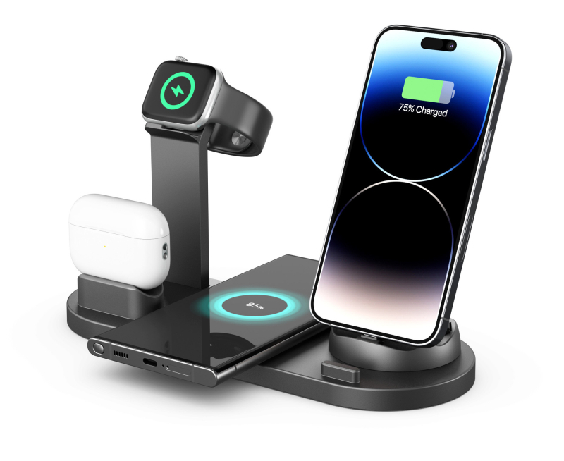Hoolikalt valitud iWatchi neli-ühes juhtmevaba laadija, mis sobib Apple`i telefonidele, kõrvaklappidele, kelladele ja telefonialusele (15W)