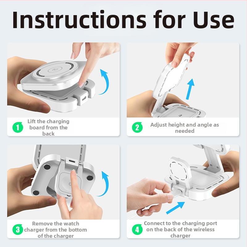 Ново сгъваемо безжично зарядно устройство F5 „три в едно“, безжично, бързо зареждане, стойка за мобилен телефон, часовник, зарядно за слушалки
