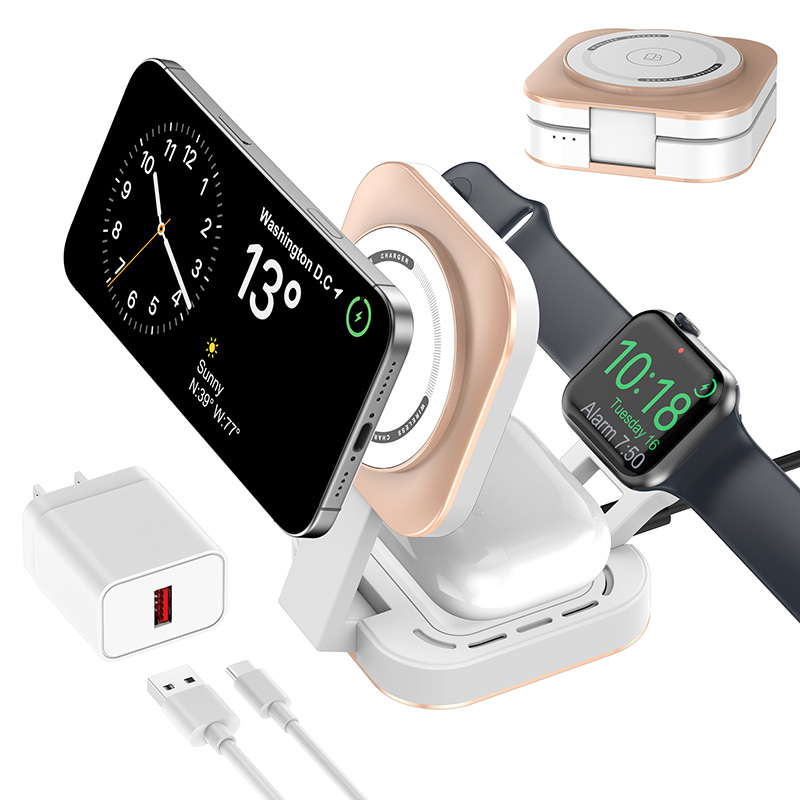 Uus F5 kokkupandav kolm-ühes juhtmevaba laadija mobiiltelefoni juhtmevaba kiirlaadimisalus kella kõrvaklappide laadija