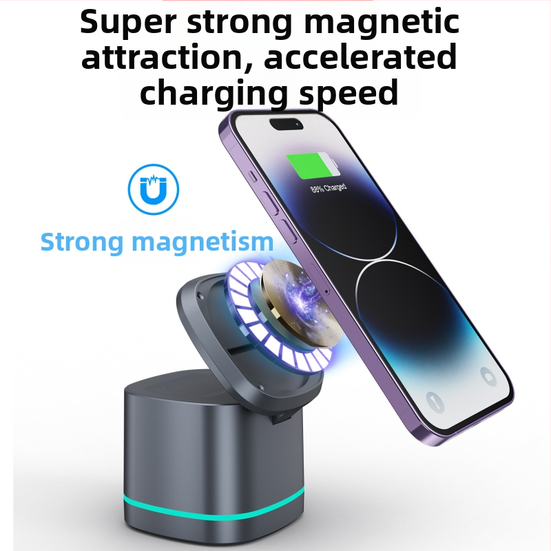 2024 ново три-в-едно магнитно безжично зарядно устройство 15W бързо зареждане за мобилни телефони, слушалки и часовници, безжично зареждане