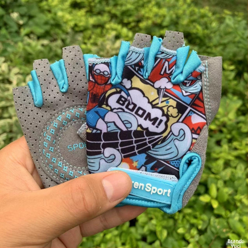 Летни детски ръкавици за езда, Ice Silk, слънцезащитен крем, половин пръст, тънки, за мъже и жени, за спорт на открито, ролкови кънки, противоплъзгащи, амортизиращи, без пръсти