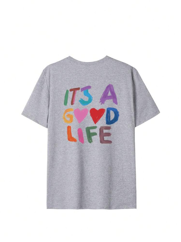 Naiste värviline loosungiprindiga vabaaja ümara kaelusega lühikeste varrukatega pluus