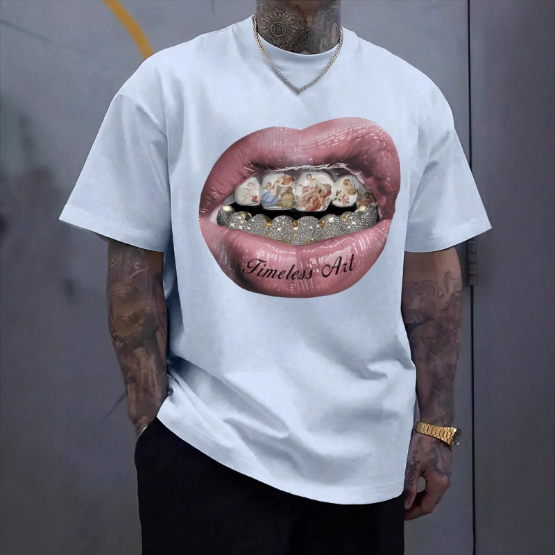 Piiriülese väliskaubanduse T-särk Y2k suuga trükitud T-särk meeste suvine Harajuku tänavariietus klassikaline puuvillane vabaaja lühikeste varrukatega meestele