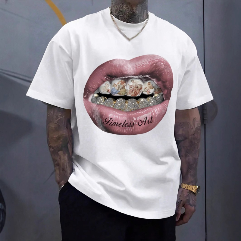 Piiriülese väliskaubanduse T-särk Y2k suuga trükitud T-särk meeste suvine Harajuku tänavariietus klassikaline puuvillane vabaaja lühikeste varrukatega meestele