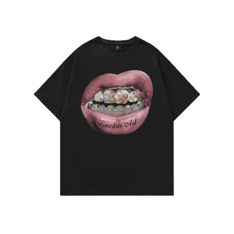 Piiriülese väliskaubanduse T-särk Y2k suuga trükitud T-särk meeste suvine Harajuku tänavariietus klassikaline puuvillane vabaaja lühikeste varrukatega meestele