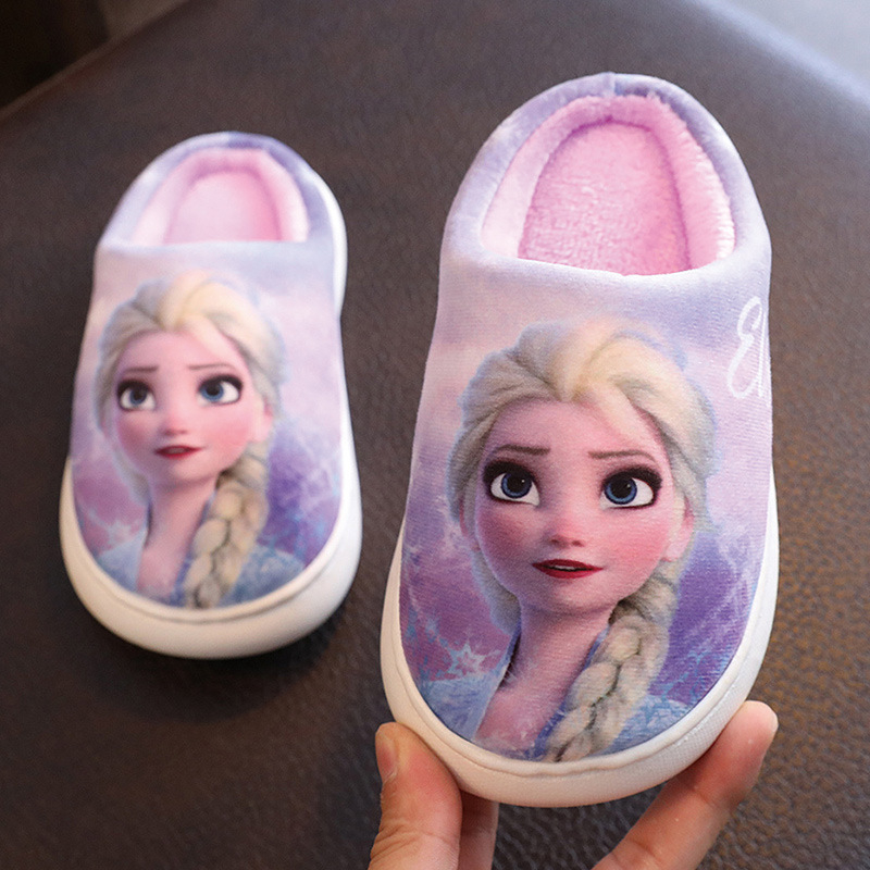 Детски памучни пантофи Frozen, есенни и зимни момчешки пантофи Spider-Man, зимни неплъзгащи се бебешки момичешки домашни вълнени пантофи