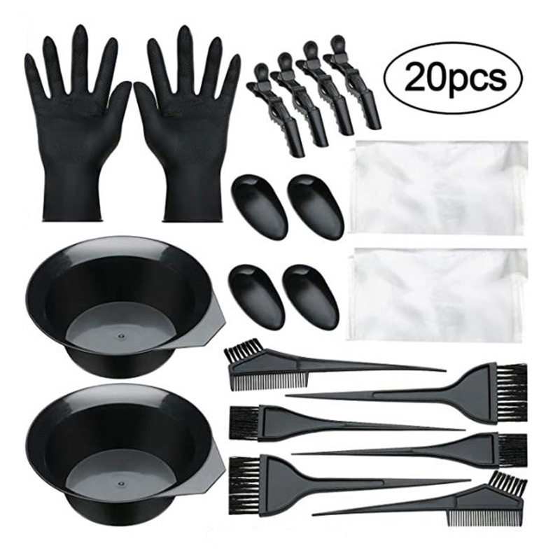 Juuksevärvimise tööriistad, juuksevärvimiskausid, juuksevärvimisrätikud, juuksevärvimispintslid, juuksevärvimiskammid, juuksevärvimistarvikud