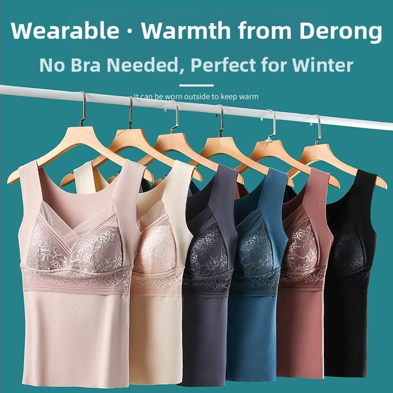 Нова термо елек от дантела и кадифе с подплънка за гърди, еднокомпонентна, плюс кадифено подплатено безшевно дъно, термо бельо за жени