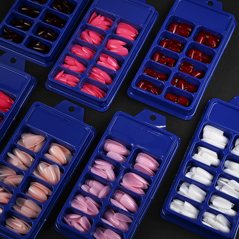 Piiriülesed plahvatused 120 tükki seljas soomusrüü mandli küünekunsti ühevärviline balleti soomus karbis võltsküüneplaaster tehase hulgimüük