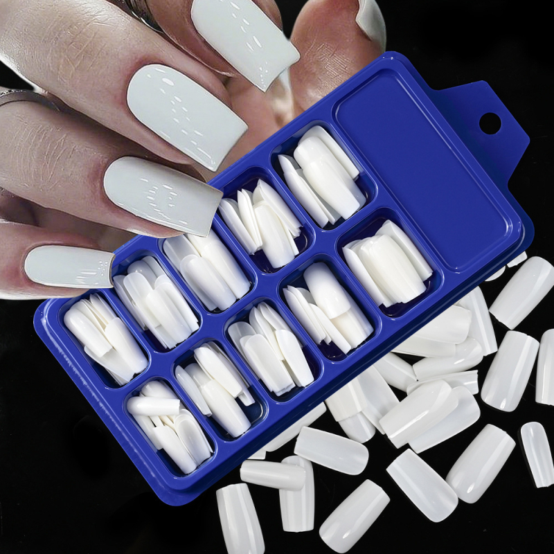 Piiriülesed plahvatused 120 tükki seljas soomusrüü mandli küünekunsti ühevärviline balleti soomus karbis võltsküüneplaaster tehase hulgimüük