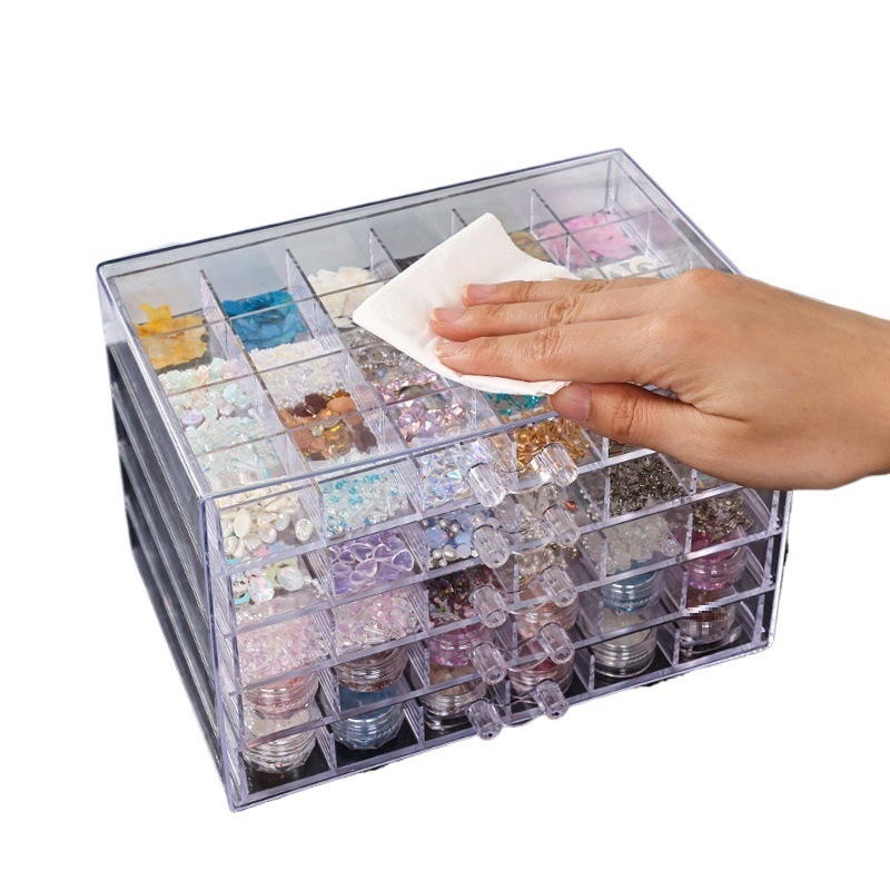 Küünekunsti ehtekarpi saab panna fototeraapia masina küünelakigeeli tööriista hoiukarbi akrüülist läbipaistva sahtli tüüpi ehtekarpi