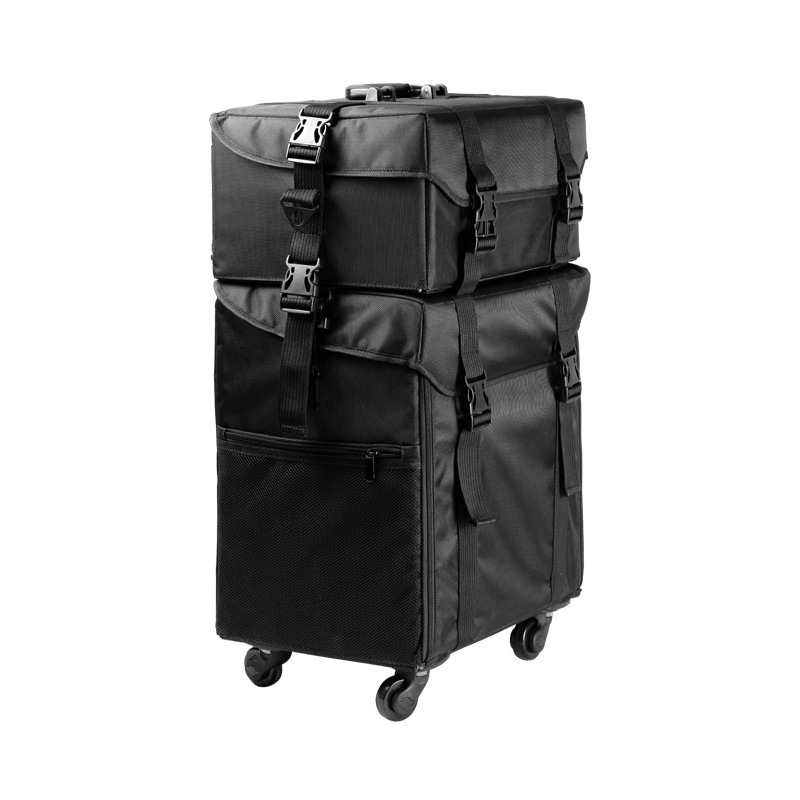 Kahekihiline Oxfordi riidest meigikarp ja meigikunstniku käru meigikarp suure mahutavusega käruga tätoveeringute ja tikandite ilu- ja juuksuritarvete hoiukarbiga