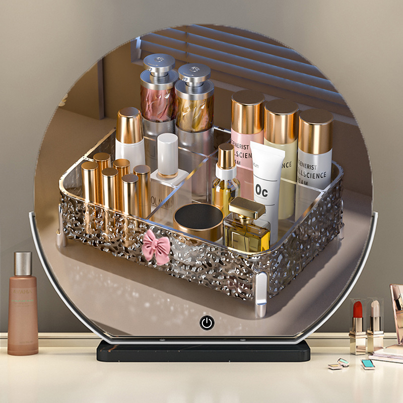 Läbipaistev akrüülist vannitoa ühiselamu lauaarvuti meigikarbi hoiukast, tolmukindel tualettlaud, nahahooldustoodete hoiuriiul