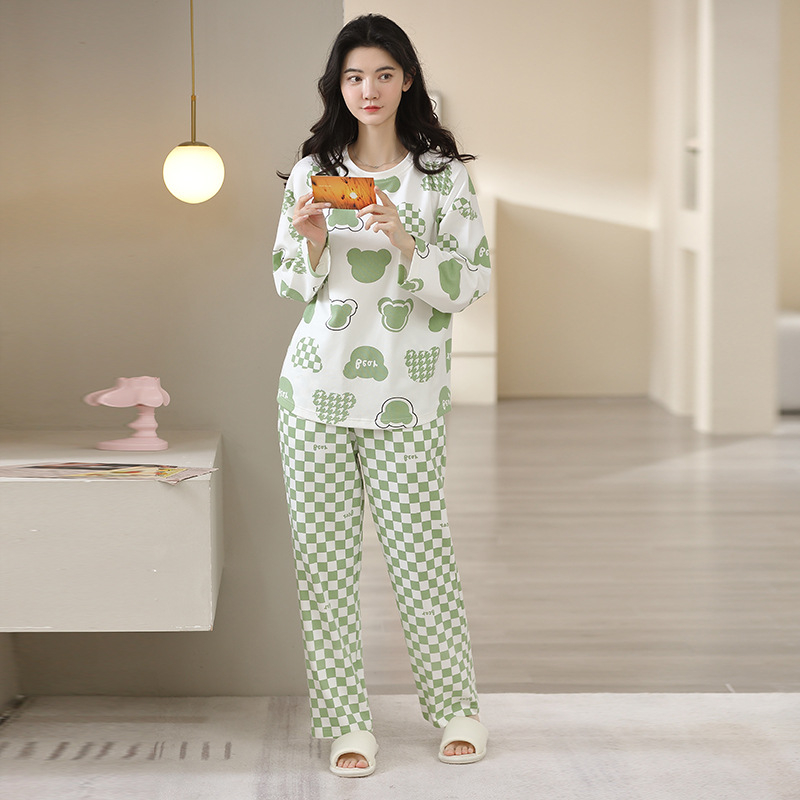 2023. aasta naiste pidžaamad kevadeks, sügiseks ja talveks, täispuuvillast pullover, ühepoolne kammitud liibuv koduriiete komplekt, naiste multifilm-pidžaamad