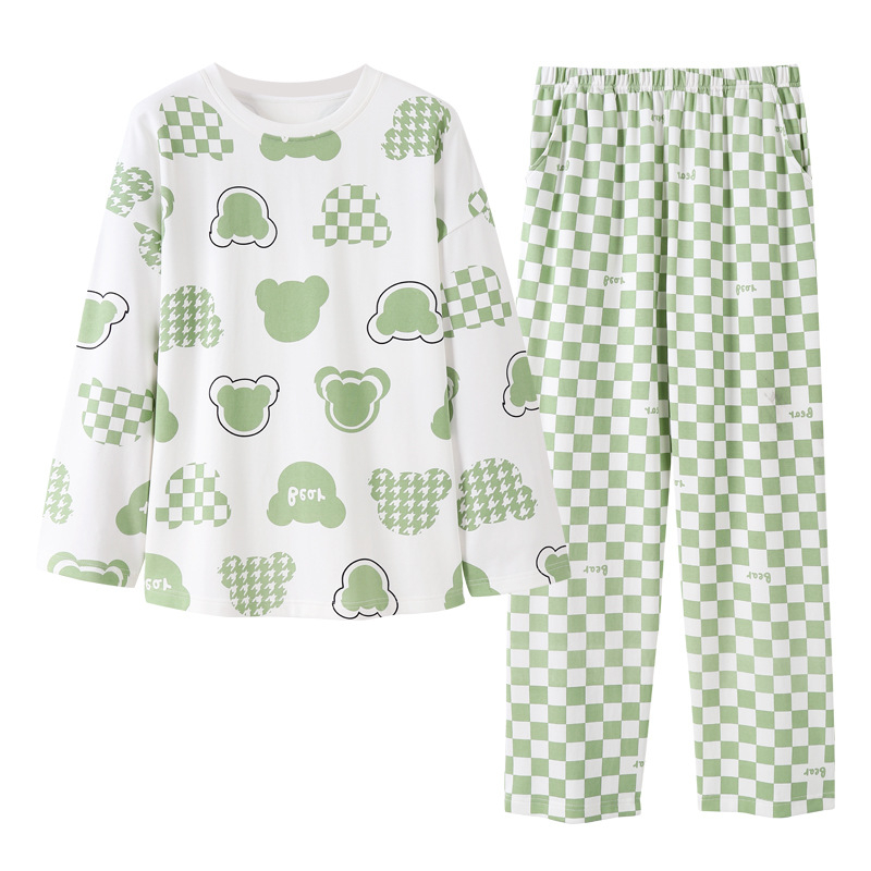 2023. aasta naiste pidžaamad kevadeks, sügiseks ja talveks, täispuuvillast pullover, ühepoolne kammitud liibuv koduriiete komplekt, naiste multifilm-pidžaamad