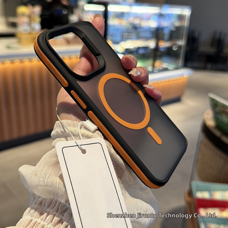 Apple 16ProMax mobiiltelefoni ümbrisele, kahevärviline magnetiline iPhone14 mattnahast Magsafe kaitseümbris