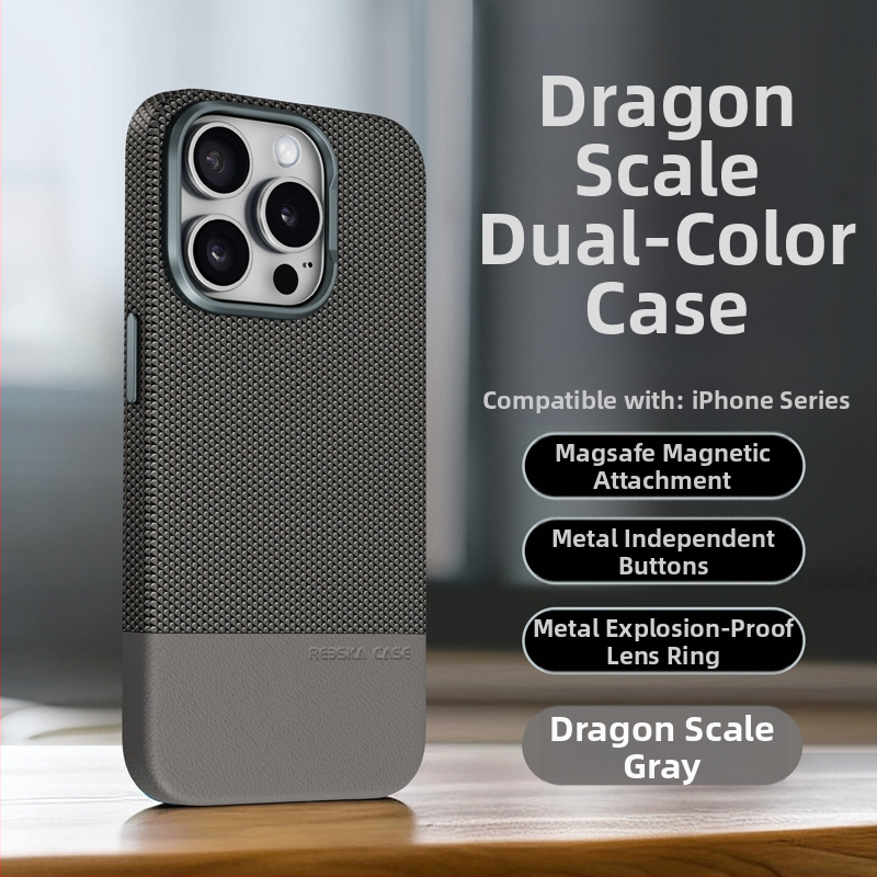 Piemērots iPhone 16 magnētiskajam telefona maciņam ar pūķa mēroga rakstu, raibiem ādas izstrādājumiem, Apple 15ProMax kritienizturīgs aizsargmaciņš 13"