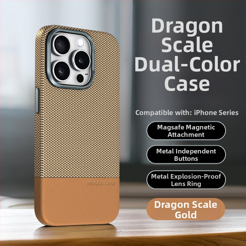 Piemērots iPhone 16 magnētiskajam telefona maciņam ar pūķa mēroga rakstu, raibiem ādas izstrādājumiem, Apple 15ProMax kritienizturīgs aizsargmaciņš 13"