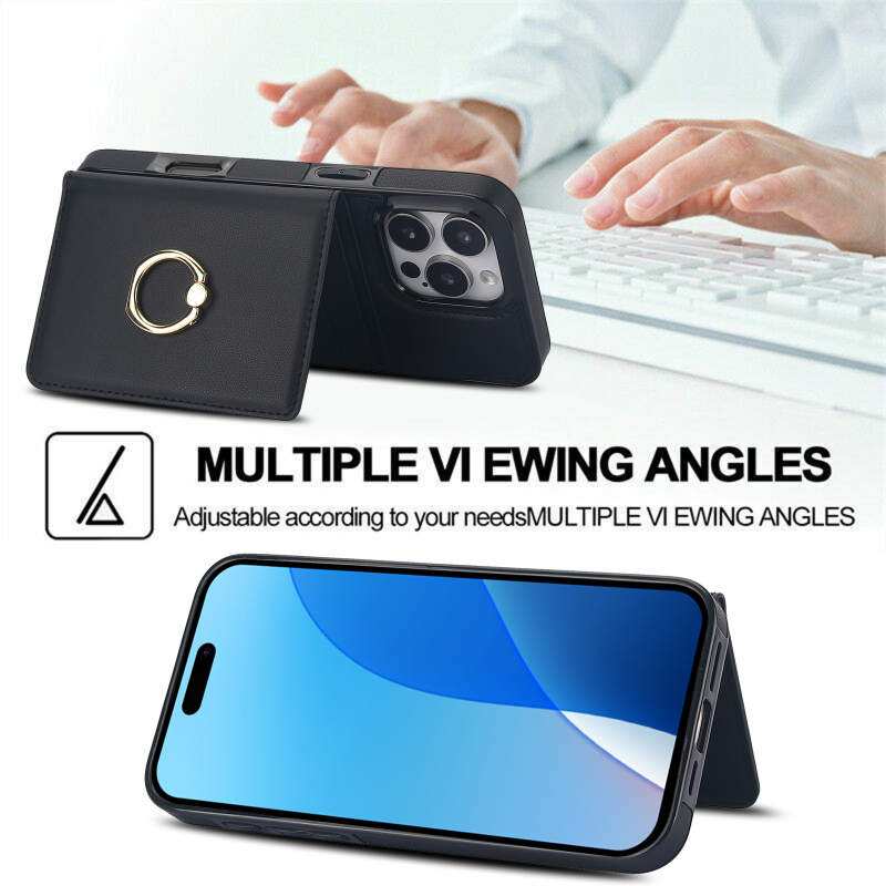 Sobib Apple 17 Rfid vargusvastasele mobiiltelefoni ümbrisele, Samsung S25 Edge Ring Card Wallet mobiiltelefoni nahast ümbrisele