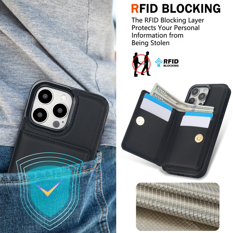 Sobib Apple 17 Rfid vargusvastasele mobiiltelefoni ümbrisele, Samsung S25 Edge Ring Card Wallet mobiiltelefoni nahast ümbrisele