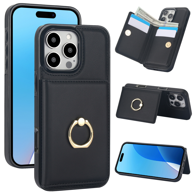 Sobib Apple 17 Rfid vargusvastasele mobiiltelefoni ümbrisele, Samsung S25 Edge Ring Card Wallet mobiiltelefoni nahast ümbrisele