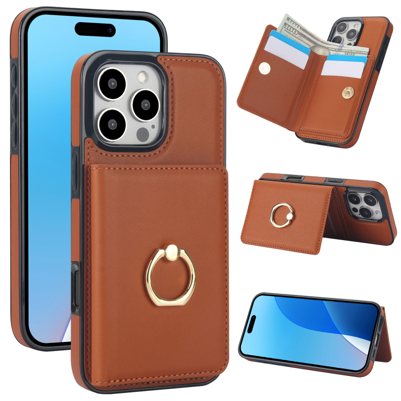 Sobib Apple 17 Rfid vargusvastasele mobiiltelefoni ümbrisele, Samsung S25 Edge Ring Card Wallet mobiiltelefoni nahast ümbrisele
