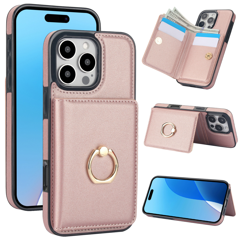 Sobib Apple 17 Rfid vargusvastasele mobiiltelefoni ümbrisele, Samsung S25 Edge Ring Card Wallet mobiiltelefoni nahast ümbrisele