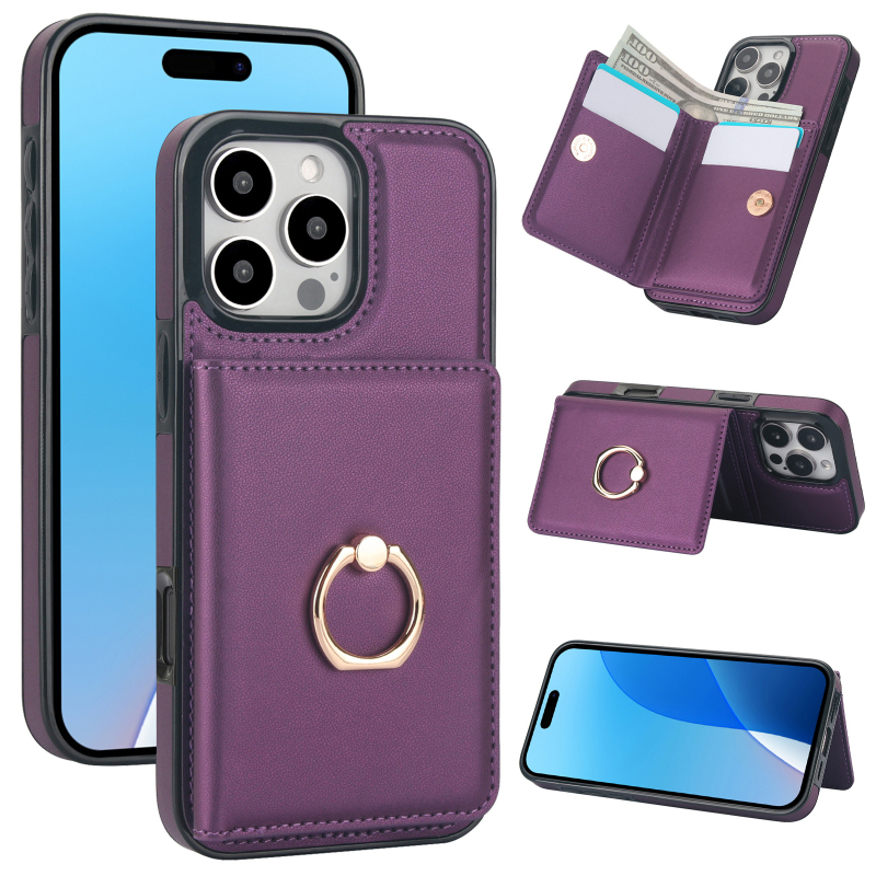 Sobib Apple 17 Rfid vargusvastasele mobiiltelefoni ümbrisele, Samsung S25 Edge Ring Card Wallet mobiiltelefoni nahast ümbrisele
