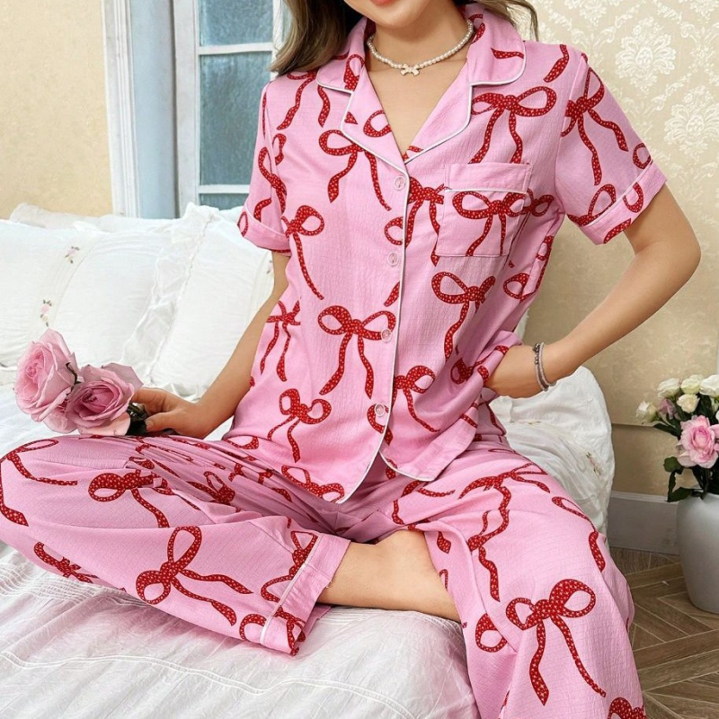 Amazoni enimmüüdud väliskaubandus Amazoni populaarne suvine naiste lühikeste varrukatega pükste ja trükitud pidžaamakomplekt kaheosaline komplekt