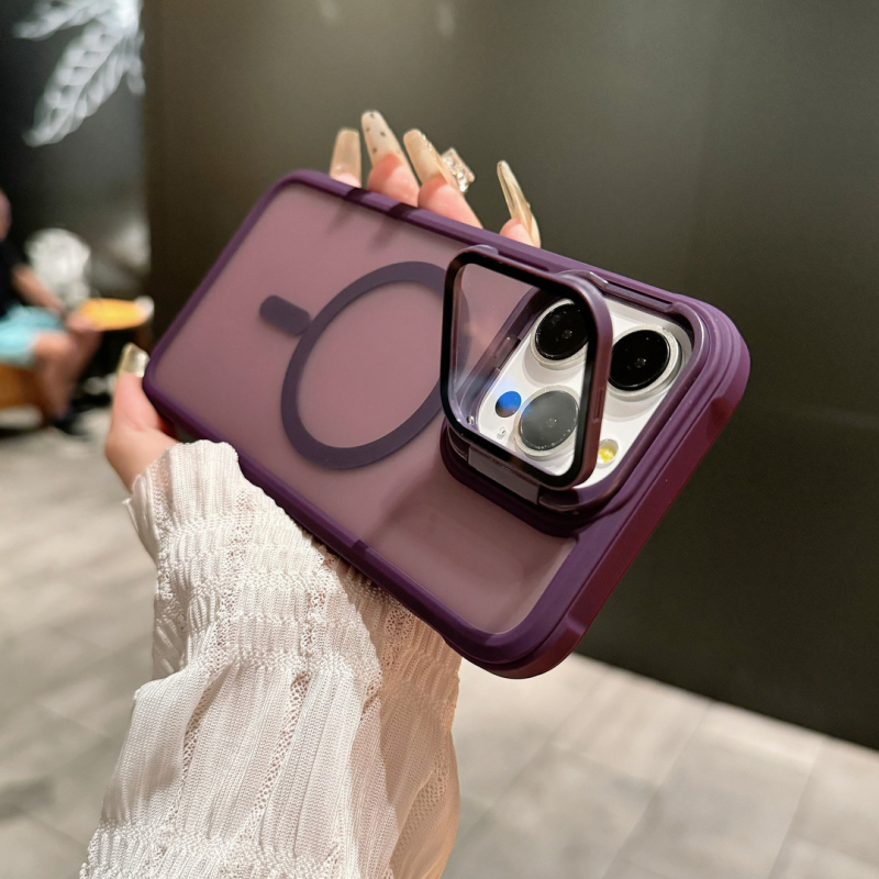 Piemērots iPhone16PROMAX tālruņa maciņam, matētam magnētiskam, ādu absorbējošam lēcas turētājam, Apple 15 cietajam aizsargapvalkam