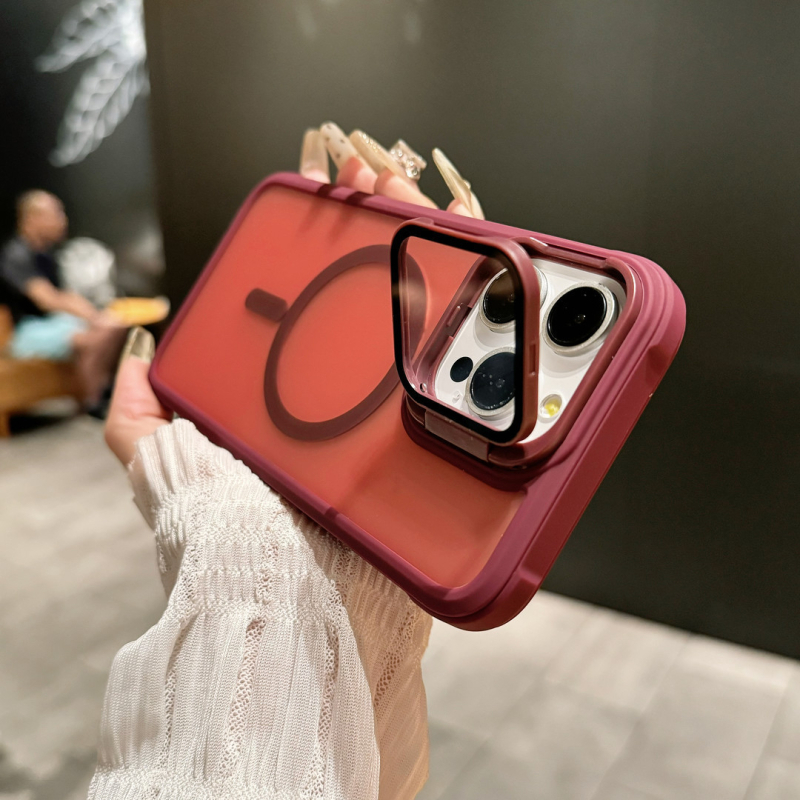 Piemērots iPhone16PROMAX tālruņa maciņam, matētam magnētiskam, ādu absorbējošam lēcas turētājam, Apple 15 cietajam aizsargapvalkam