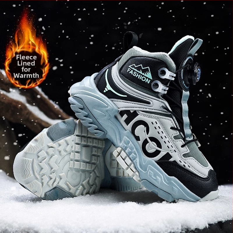 Момичешки големи памучни обувки 2024 нови зимни маратонки с полар, детски дебели топли, неплъзгащи се туристически обувки