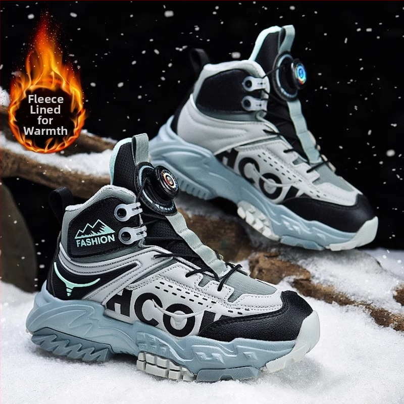 Момичешки големи памучни обувки 2024 нови зимни маратонки с полар, детски дебели топли, неплъзгащи се туристически обувки