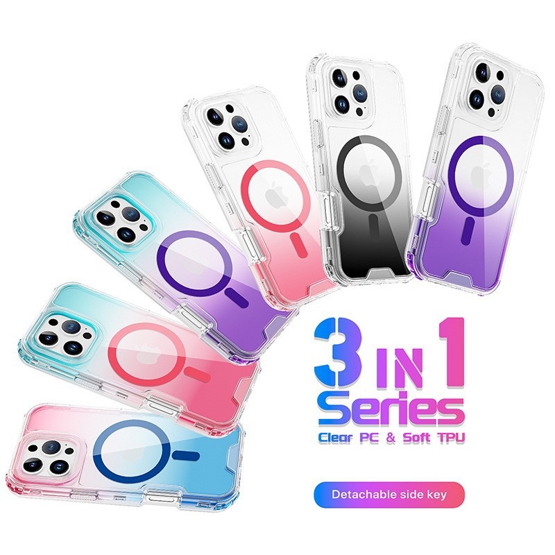 Värviline magnetiline kolm-ühes ümbris, mis sobib Apple 17 Pro Maxile, kukkumiskindel 16 Pro Gradient kaitsev kõvaümbris 15