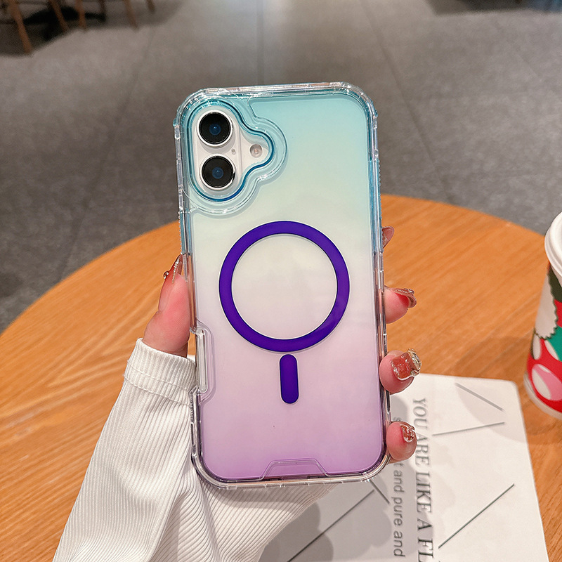 Värviline magnetiline kolm-ühes ümbris, mis sobib Apple 17 Pro Maxile, kukkumiskindel 16 Pro Gradient kaitsev kõvaümbris 15