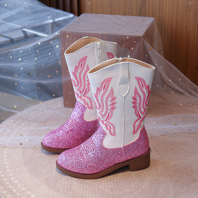 Ārējās tirdzniecības pārrobežu rudens un ziemas rietumu kovboju zābaki ar izšūtu biezu papēdi, apaļu purngalu, biezu zoli, puslīdz augstu mongoļu sieviešu zābaki, karsts stils